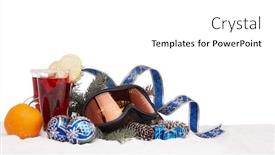  Presentation with year still life christmas - Audience pleasing slide deck consisting of winter holidays still life with fir tree branch ski glasses fruit tea and christmas decorations lying on snow on a white background with copy space new year and christmas winter vacation backdrop and a white colored foreground