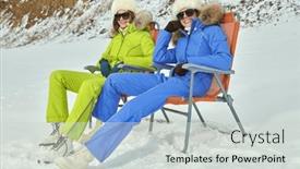 Presentation with resort - Presentation design having winter-holidays-two-beautiful-girls background and a  colored foreground