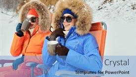  Presentation with resort - Slides enhanced with winter-holidays-two-beautiful-girls background and a teal colored foreground