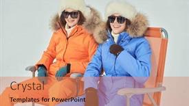  Presentation with alpine - Presentation design with winter-holidays-two-beautiful-girls background and a coral colored foreground