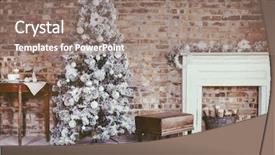  Presentation with vintage interior brick wall - Slides featuring winter home decor christmas tree background and a coral colored foreground