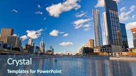  Presentation with winter river - Slides with winter in melbourne skyscrapers background and a ocean colored foreground