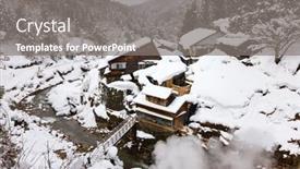  Presentation with forest winter - Audience pleasing theme consisting of winter-landscape-and-forest-covered backdrop and a gray colored foreground