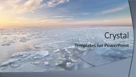  Presentation with water environment in canals - PPT theme consisting of winter landscape ice on water background and a light blue colored foreground