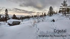  Presentation with snow blizzard in winter - Theme consisting of winter landscape in northern finland background and a light gray colored foreground