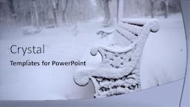  Presentation with lonely - Presentation theme having winter landscape - lonely benches in the park under the snow background and a light blue colored foreground