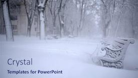  Presentation with lonely - PPT theme enhanced with winter landscape - lonely benches in the park under the snow background and a sky blue colored foreground