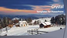  Presentation with village - Audience pleasing PPT theme consisting of winter landscape mountain village backdrop and a ocean colored foreground