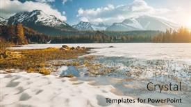 Presentation with mountain lake - Amazing presentation theme having winter-landscape-of-a-frozen backdrop and a soft green colored foreground