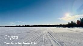  Presentation with winter blue - PPT theme with winter-landscape-of-frozen-lake background and a gray colored foreground