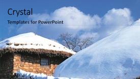  Presentation with korea - PPT theme consisting of winter landscape of korea background and a teal colored foreground