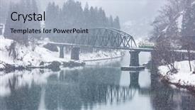  Presentation with train bridge - PPT theme consisting of winter landscape snow on bridge background and a light blue colored foreground