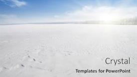 Presentation with winter blue - PPT theme having winter landscape snowcovered fields on blue sky and sun background and a light gray colored foreground