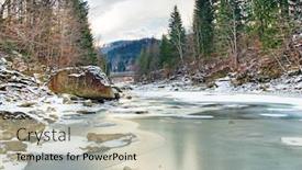  Presentation with mountain water - Cool new slide deck with winter landscape with blue water mountain river backdrop and a mint green colored foreground