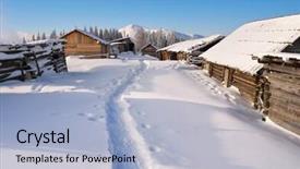  Presentation with hut - Beautiful slide set featuring winter landscape with mountain villages the path to the hut on the snow carpathians ukraine europe backdrop and a light blue colored foreground