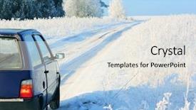  Presentation with dark blue moonlight landscape - Beautiful PPT theme featuring winter landscape with road backdrop and a sky blue colored foreground