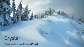  Presentation with house snow mountain - PPT theme having winter landscape with snow drifts background and a light blue colored foreground