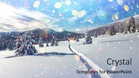  Presentation with trees - Theme having winter landscape with snowy tree background and a light blue colored foreground