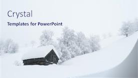  Presentation with hut - Presentation theme enhanced with winter-landscape-with-wooden-hut background and a sky blue colored foreground