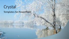  Presentation with winter river - Presentation theme having winter landscape background and a  colored foreground