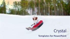  Presentation with teenage girl - Slide deck consisting of winter leisure and entertainment concept background and a sky blue colored foreground