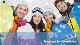  Presentation with friendship - Beautiful PPT layouts featuring winter leisure extreme sport friendship and people concept - happy friends with snowboards backdrop and a teal colored foreground