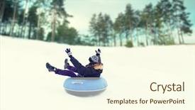 Presentation with sport - Slide set featuring winter leisure sport and people concept - happy teenage boy or young man sliding down on snow tube background and a cream colored foreground