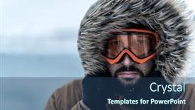  Presentation with explorer - Colorful presentation theme enhanced with winter-man-explorer-with-fur backdrop and a ocean colored foreground