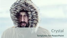  Presentation with explorer - PPT theme with winter-man-explorer-with-fur background and a sky blue colored foreground