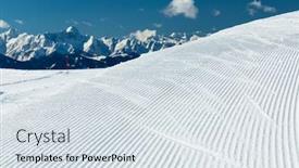  Presentation with ski - Presentation design enhanced with winter-mountains-panorama-with-ski background and a sky blue colored foreground