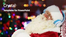  Presentation with headphones - Colorful PPT theme enhanced with winter music - santa claus sitting with headphones backdrop and a  colored foreground