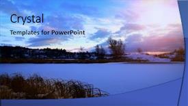  Presentation with winter - Audience pleasing presentation theme consisting of winter north lake and sunset backdrop and a light blue colored foreground