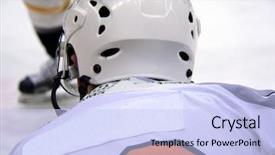  Presentation with golf player playing - Slides consisting of winter olympic - hokey player from back background and a light blue colored foreground