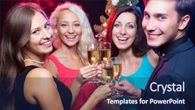  Presentation with christmas tree - Amazing slide set having winter party - happy people clinking by glases backdrop and a navy blue colored foreground