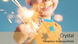  Presentation with fireworks - Audience pleasing presentation consisting of winter party - smiling boy holding fireworks backdrop and a yellow colored foreground