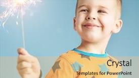  Presentation with fireworks - Presentation theme featuring winter party - smiling boy holding fireworks background and a yellow colored foreground