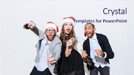  Presentation with watter bottle - PPT theme with winter party - thre funny young friends background and a  colored foreground