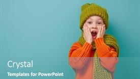  Presentation with teal - Colorful slide set enhanced with winter portrait of happy child wearing knitted hat snood and sweater girl having fun playing and laughing on teal background fashion concept backdrop and a teal colored foreground