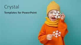  Presentation with winter - Cool new slide set with playing and laughing on teal backdrop and a light blue colored foreground