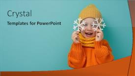 Presentation with teal - Presentation with winter portrait of happy child wearing knitted hat snood and sweater girl having fun playing and laughing on teal background fashion concept background and a light blue colored foreground