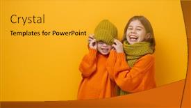  Presentation with children playing - Presentation theme consisting of laughing on yellow background background and a gold colored foreground