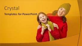  Presentation with family fashion - Audience pleasing theme consisting of winter portrait of happy loving family wearing knitted hats snoods and sweaters mother and child girl having fun playing and laughing on yellow background fashion concept backdrop and a gold colored foreground