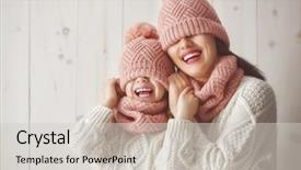  Presentation with family fashion - Presentation theme enhanced with winter portrait of happy loving background and a light gray colored foreground