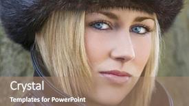  Presentation with naturally - PPT theme consisting of winter portrait of naturally beautiful woman in her twenties with blond hair perfect teeth and blue eyes wearing fur hat gloves and leather coat background and a coral colored foreground