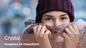  Presentation with beautiful young woman getting face - Theme featuring winter portrait of young beautiful background and a coral colored foreground