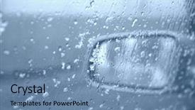  Presentation with rear view mirror - Colorful presentation theme enhanced with winter rain - droplets and snowflakes on car backdrop and a  colored foreground