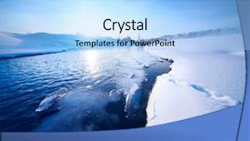  Presentation with winter ice - Presentation theme featuring winter river with ice on a coast at clear sunny weather background and a light blue colored foreground