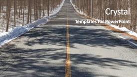  Presentation with trees - Audience pleasing PPT theme consisting of winter road and trees covered backdrop and a violet colored foreground