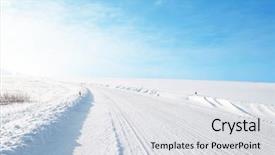  Presentation with winter road and branch - Amazing slides having winter road under blue sky backdrop and a light gray colored foreground