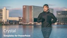  Presentation with winter weather - Slide deck with danish - winter run man jogging outdoor background and a seafoam green colored foreground